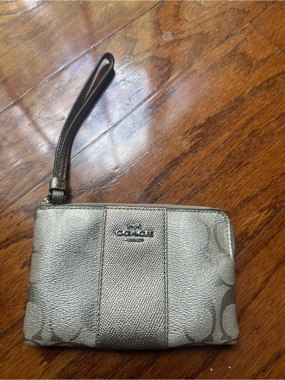 Coach Silver Metallic Signature Wristlet
